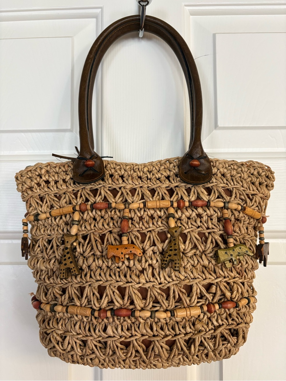 St. John's Bay Woven Straw Safari Animal Tote Bag